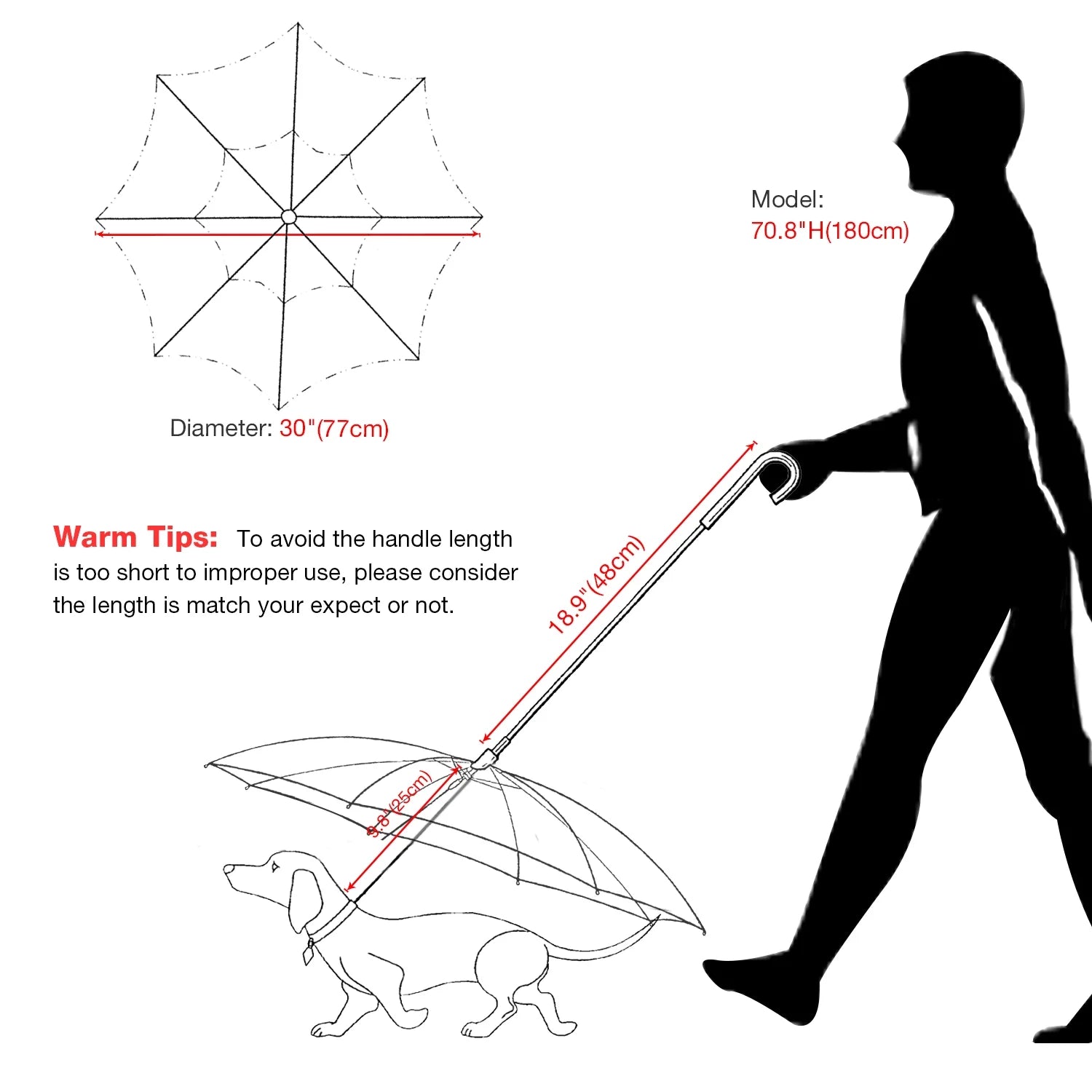 Dog Umbrella Adjustable Doggy Umbrella Chains Rainproof Snowproof for Puppy - Clear