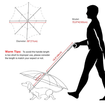 Dog Umbrella Adjustable Doggy Umbrella Chains Rainproof Snowproof for Puppy - Clear