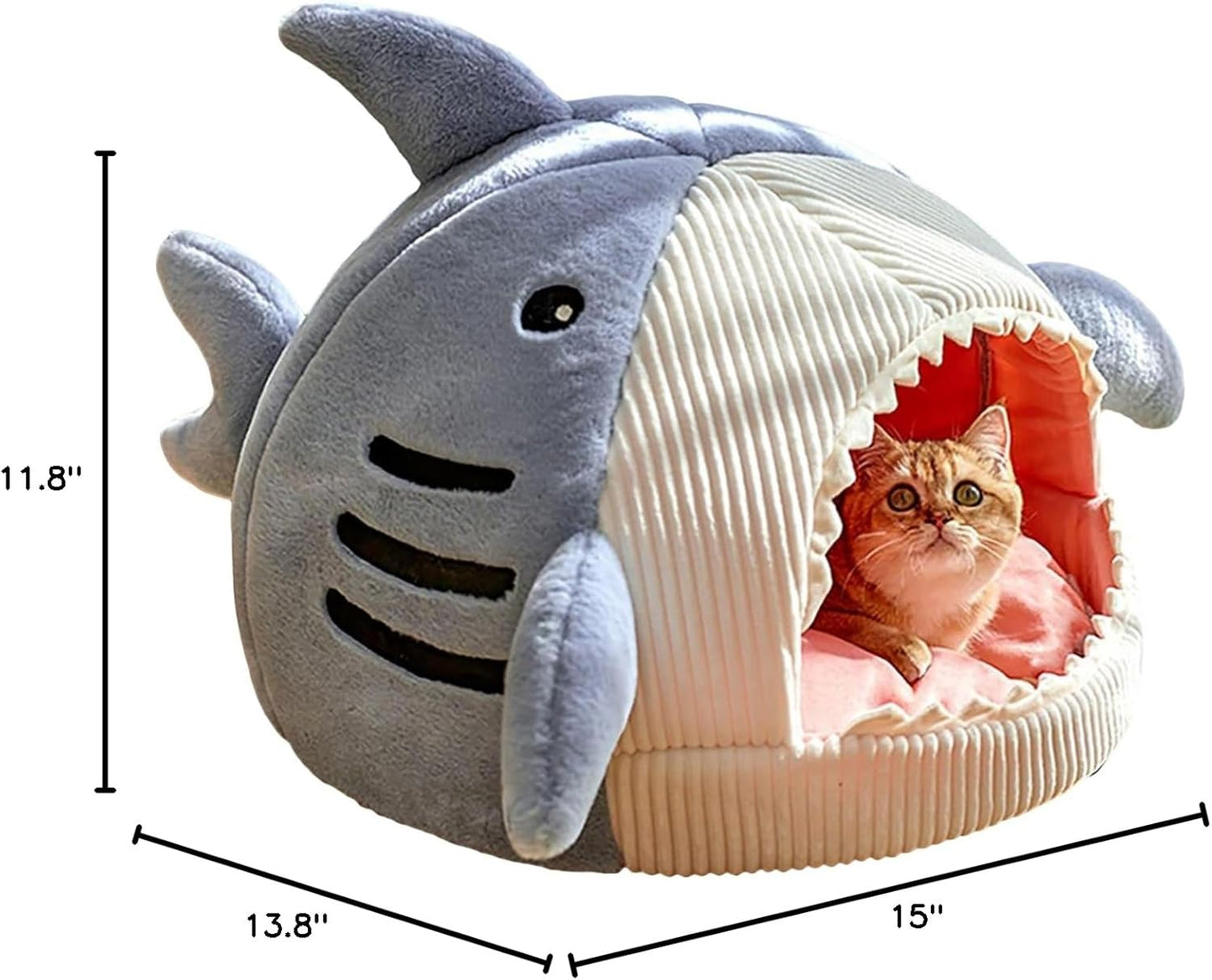 Cat Mat Shark-Shaped Kennel Kitten Bed Hideout House Warm Soft Comfortable Semi-Closed Cat Dog Nest Blue S