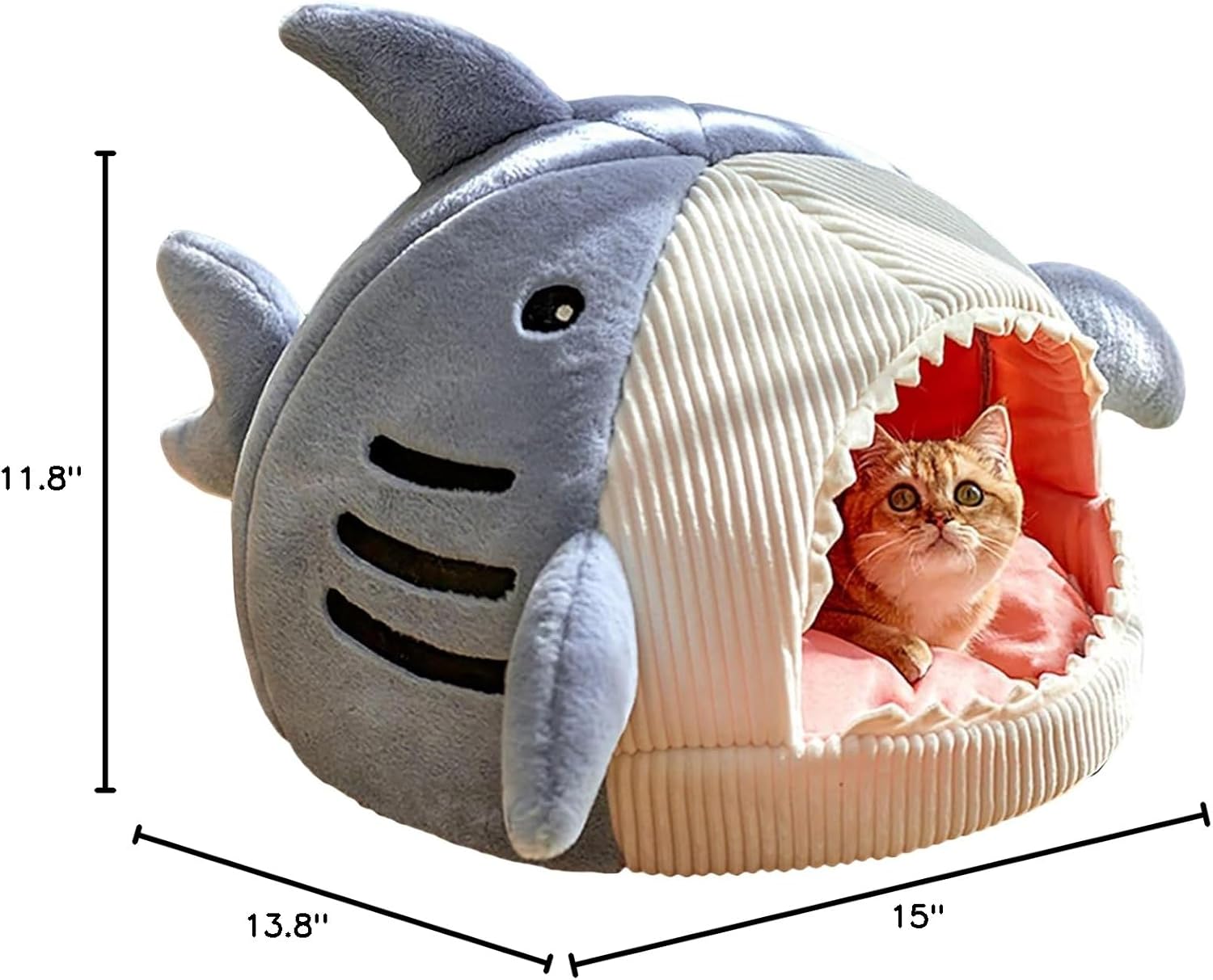 Cat Mat Shark-Shaped Kennel Kitten Bed Hideout House Warm Soft Comfortable Semi-Closed Cat Dog Nest Blue S